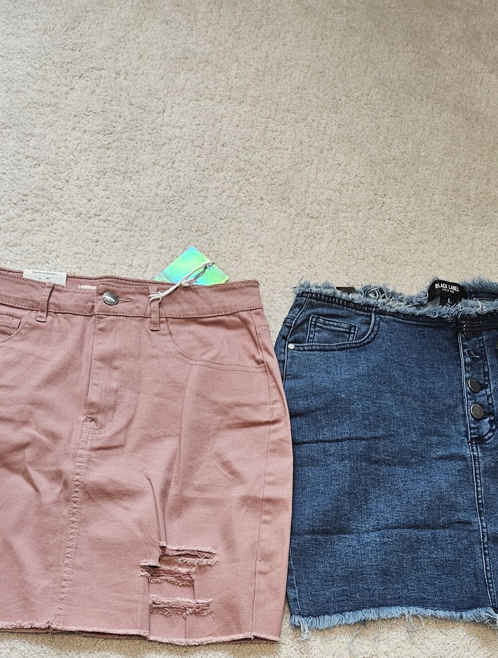 C'est Toi l Distressed Mini Skirt Pink & Blue Size Large NWT